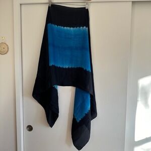 Hand Crafted Silk Tie Dye Scarf Large Wrap Shawl Black Blue Batik Bohemian